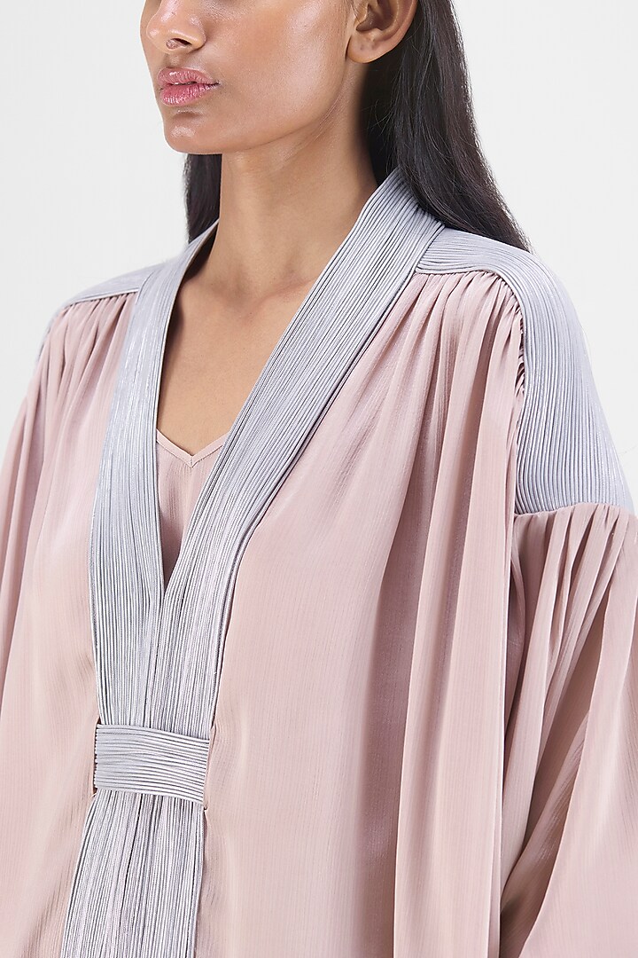 Steel Grey Chiffon & Polyester Draped Skirt Set by Amit Aggarwal at Pernia's Pop Up Shop