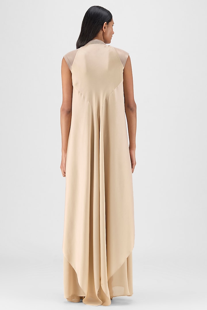 Sand Beige Chiffon & Polyester Layered Fluid Cocktail Dress by Amit Aggarwal at Pernia's Pop Up Shop