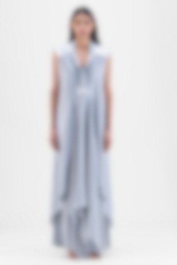 Steel Grey Chiffon & Polyester Layered Fluid Cocktail Dress by Amit Aggarwal at Pernia's Pop Up Shop