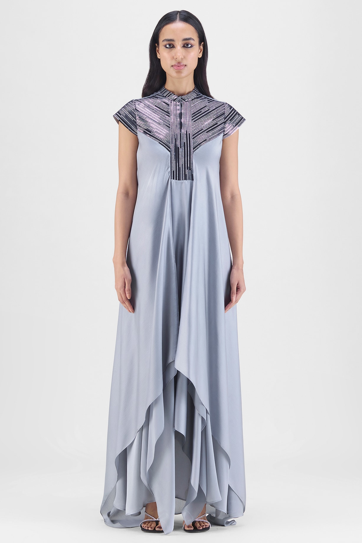 sachin and babi light blue dress Grey Chiffon Evening Gown