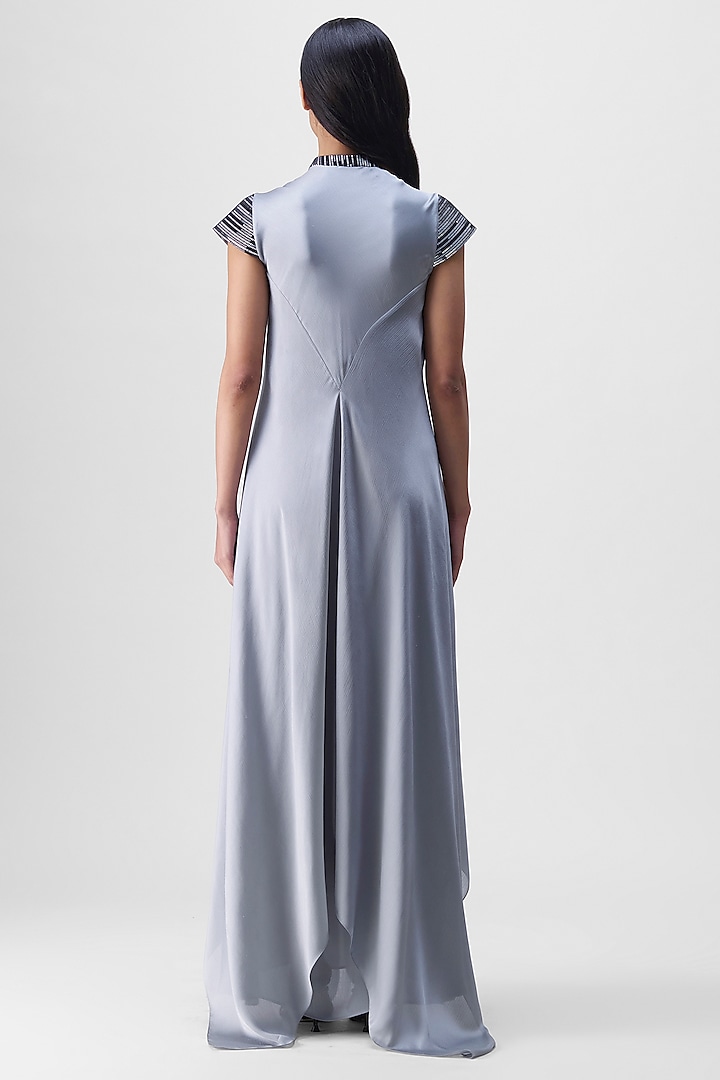 Pernia's Pop-Up Shop Women - Amit Aggarwal Steel Grey Chiffon & Polyester Hand-Woven Draped Paneled Dress