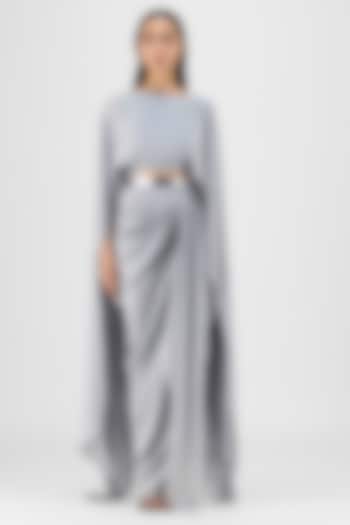 Steel Grey Chiffon & Polyester Draped Skirt Set by Amit Aggarwal at Pernia's Pop Up Shop