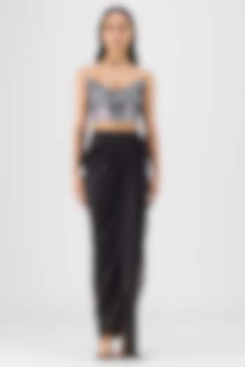 Black Chiffon & Polyester Hand-Woven Draped Skirt Set by Amit Aggarwal at Pernia's Pop Up Shop