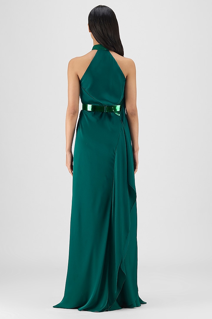 green chiffon halter dress Elegant Green Leaf Print Halter Maxi Dress for Weddings and Evenings Custom Color / Above Knee / US16 main image 1