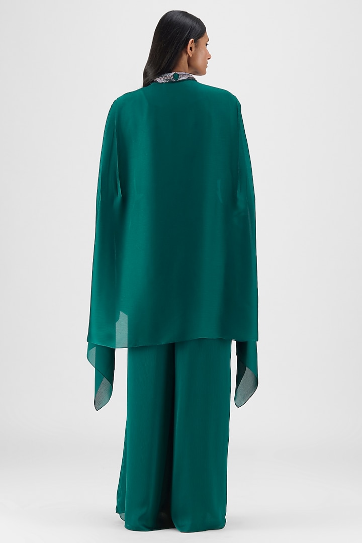 Emerald Green Chiffon & Polyester Metallic Structured Cape by Amit Aggarwal at Pernia's Pop Up Shop