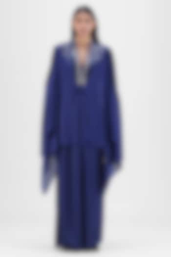Ink Blue Chiffon & Polyester Metallic Structured Cape by Amit Aggarwal at Pernia's Pop Up Shop