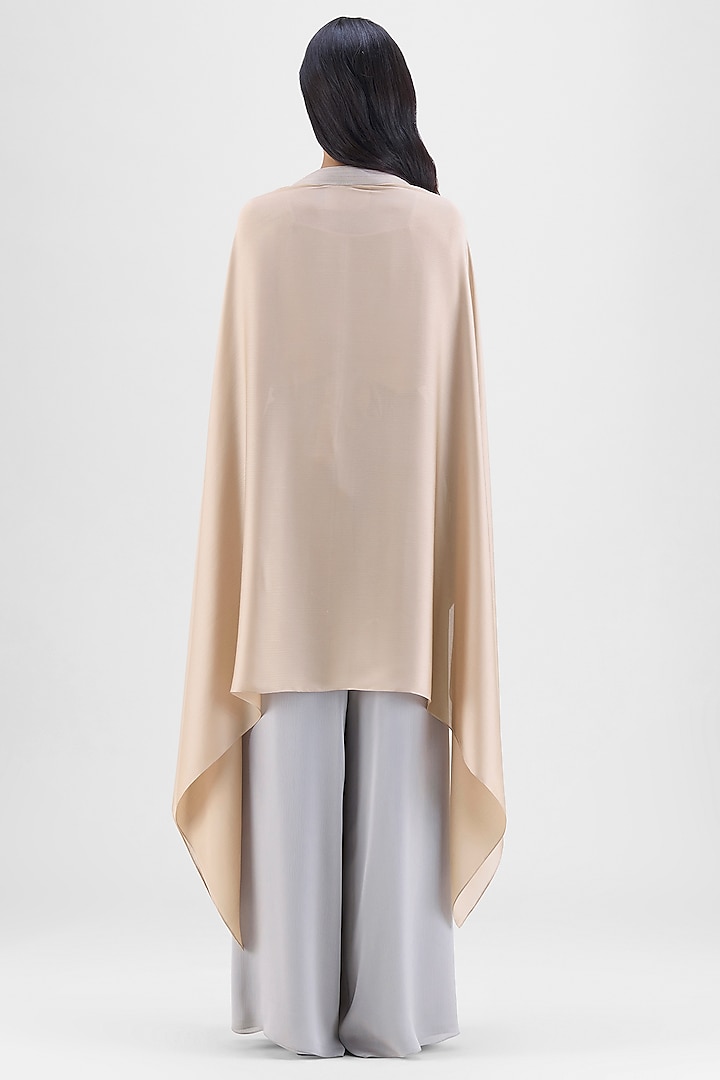 Sand Beige Chiffon & Polyester Metallic Draped Cape by Amit Aggarwal at Pernia's Pop Up Shop