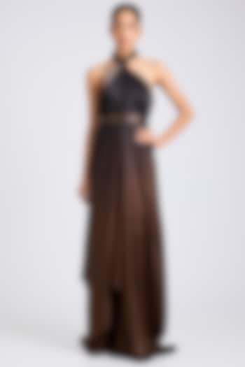 Brown Ombre Satin Chiffon Cocktail Dress by Amit Aggarwal at Pernia's Pop Up Shop