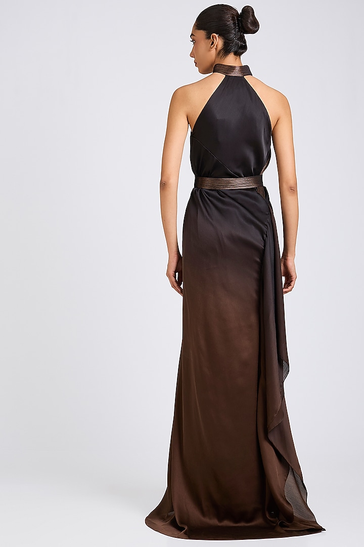 Brown Ombre Satin Chiffon Cocktail Dress by Amit Aggarwal at Pernia's Pop Up Shop