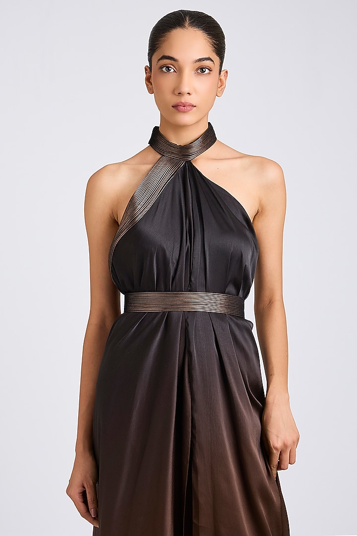 Brown Ombre Satin Chiffon Cocktail Dress by Amit Aggarwal at Pernia's Pop Up Shop