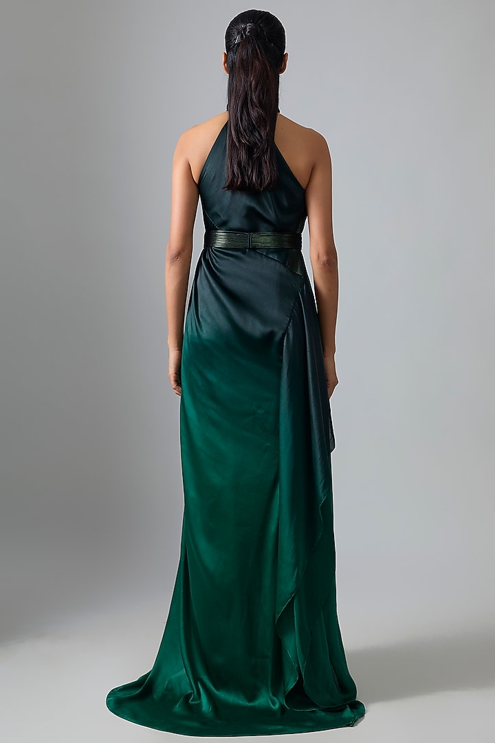 Black & Emerald Satin Chiffon Maxi Cocktail Dress  by Amit Aggarwal at Pernia's Pop Up Shop
