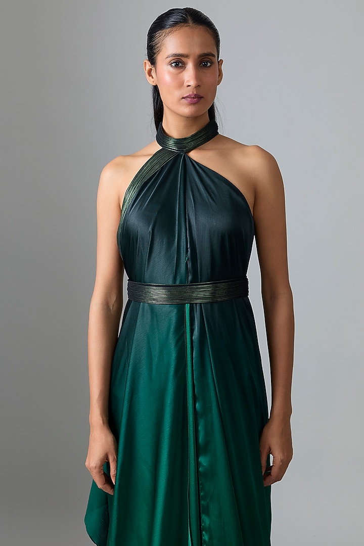 Black & Emerald Satin Chiffon Maxi Cocktail Dress  by Amit Aggarwal at Pernia's Pop Up Shop