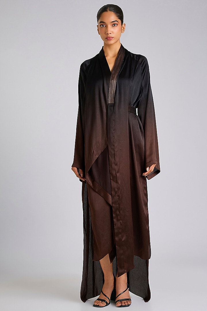 Black & Brown Ombre Polymer Strip Cape Set by Amit Aggarwal at Pernia's Pop Up Shop
