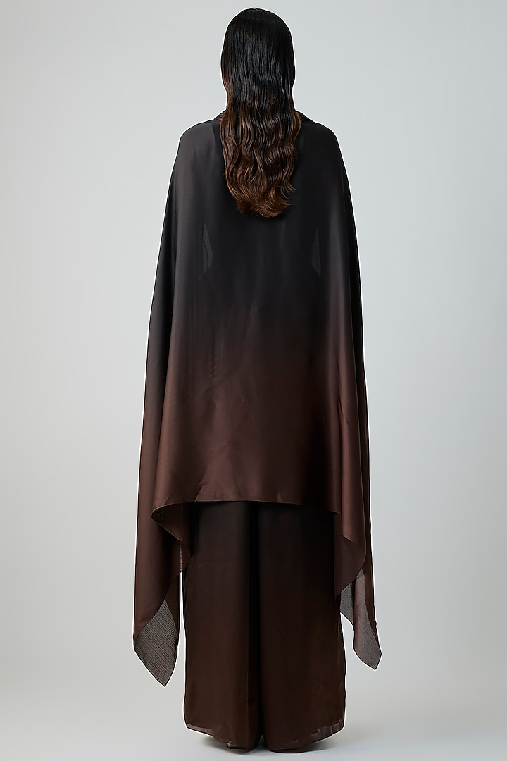 Black & Brown Satin Chiffon Cape Set by Amit Aggarwal at Pernia's Pop Up Shop