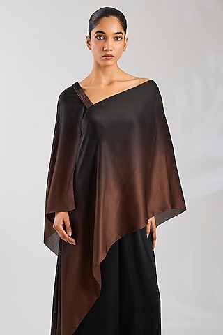 Black & Brown Satin Chiffon Ombre Top by Amit Aggarwal