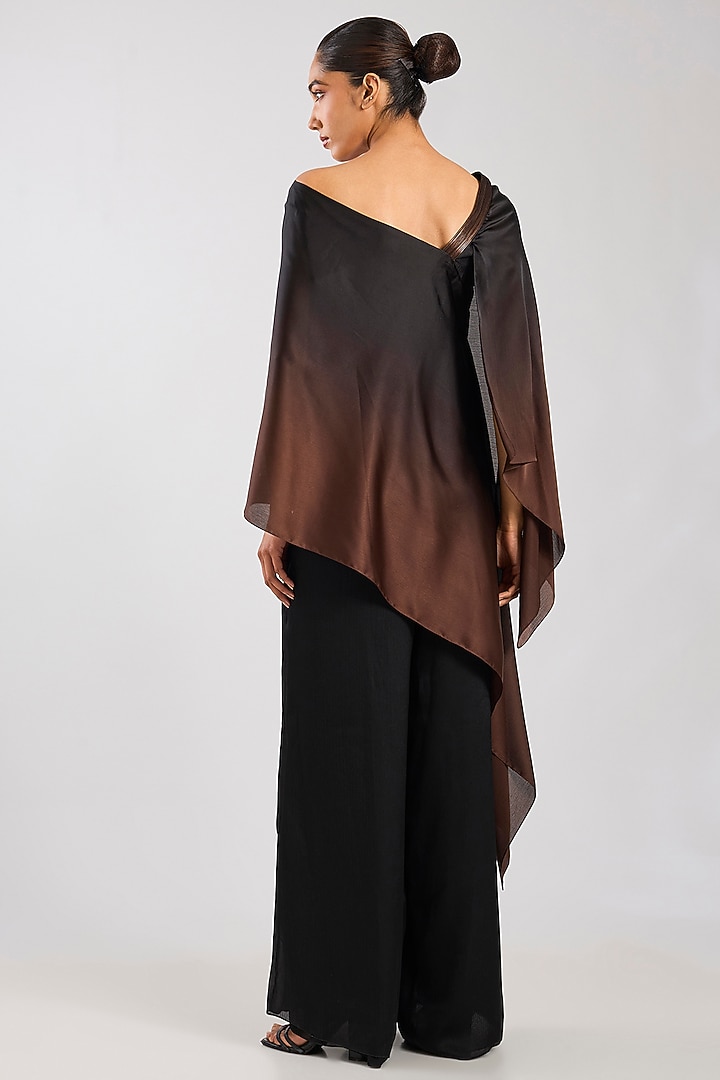 Black & Brown Satin Chiffon Ombre Top by Amit Aggarwal at Pernia's Pop Up Shop