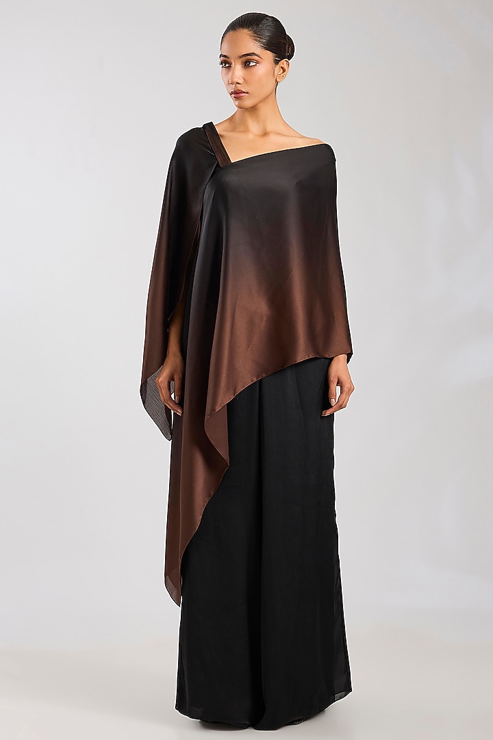 Black & Brown Satin Chiffon Ombre Top by Amit Aggarwal at Pernia's Pop Up Shop