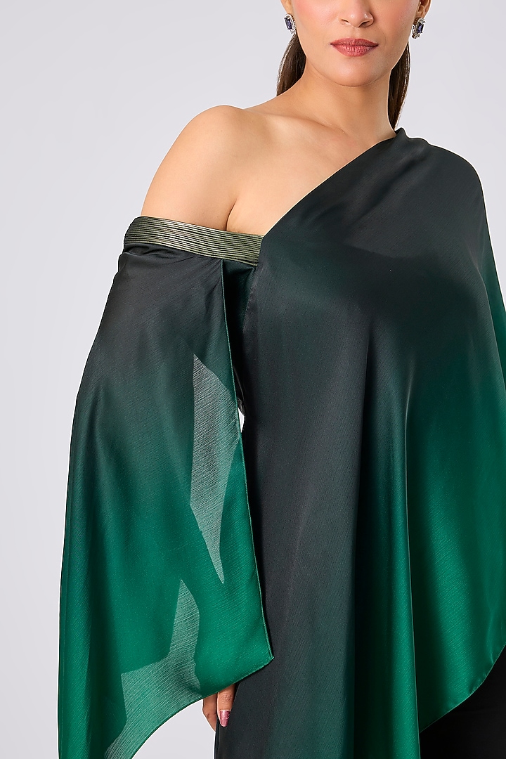 Black & Emerald Green Satin Chiffon One-Shoulder Top by Amit Aggarwal at Pernia's Pop Up Shop