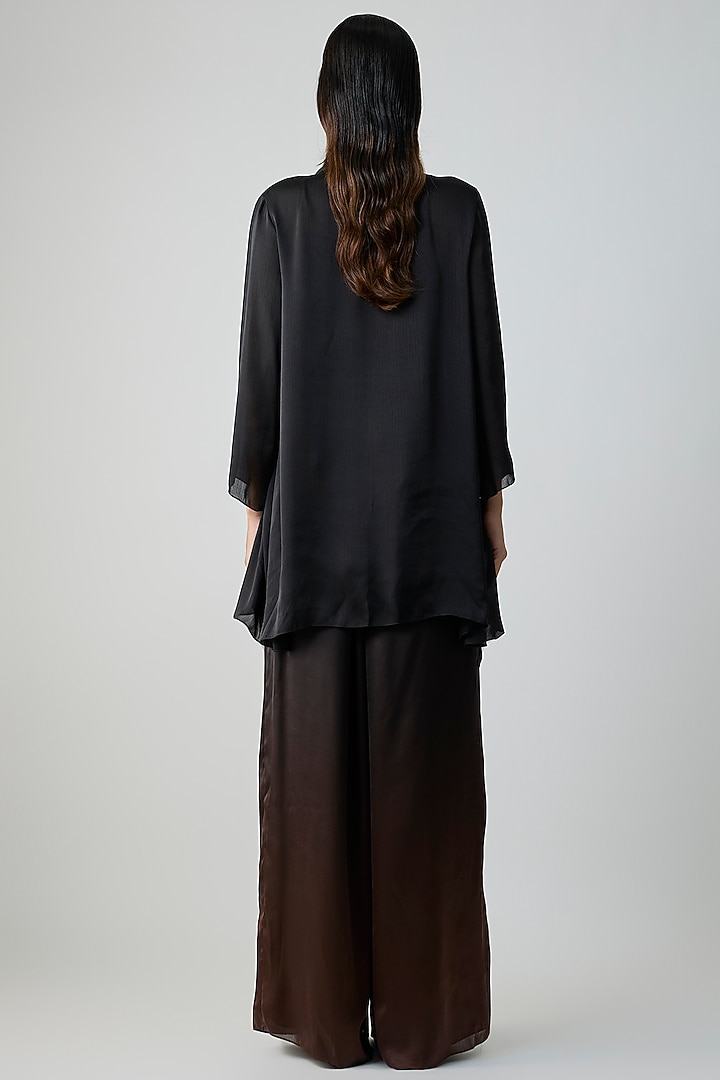 Black Satin Chiffon Cape With Inner by Amit Aggarwal at Pernia's Pop Up Shop