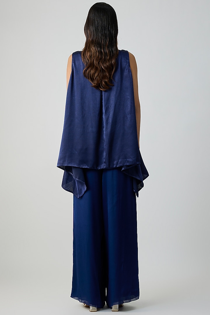 Ink Blue Satin Chiffon Top With Inner by Amit Aggarwal at Pernia's Pop Up Shop