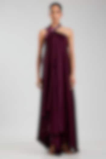 Plum Satin Chiffon Maxi Cocktail Dress by Amit Aggarwal at Pernia's Pop Up Shop