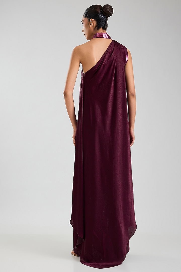 Plum Satin Chiffon Maxi Cocktail Dress by Amit Aggarwal at Pernia's Pop Up Shop