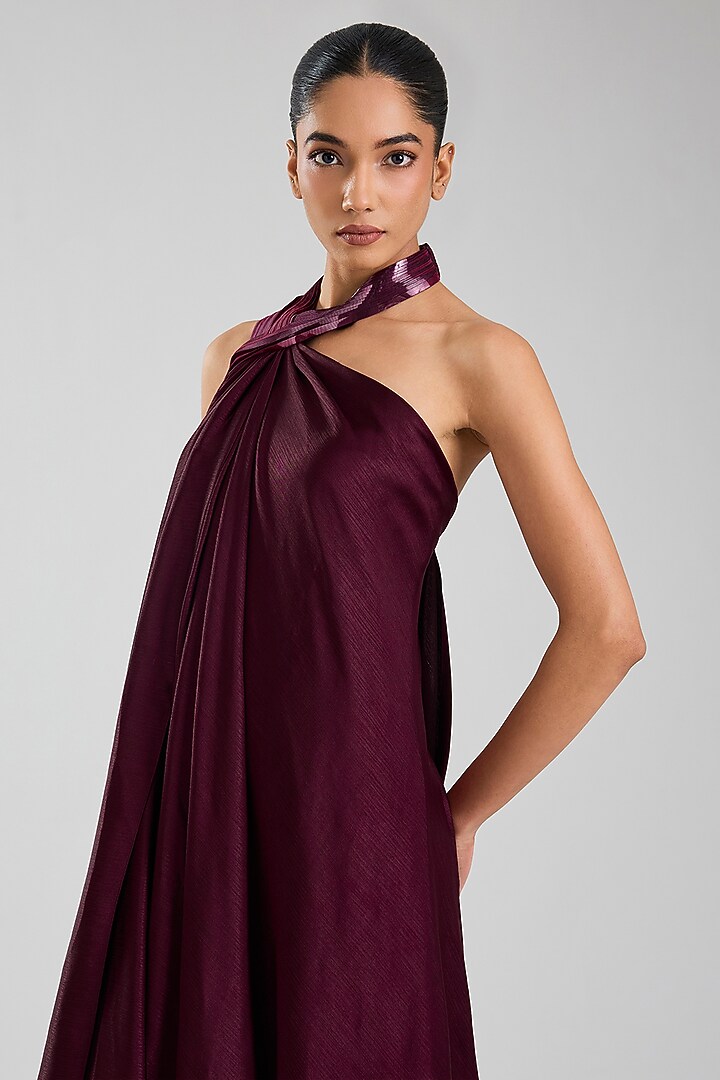 Plum Satin Chiffon Maxi Cocktail Dress by Amit Aggarwal at Pernia's Pop Up Shop