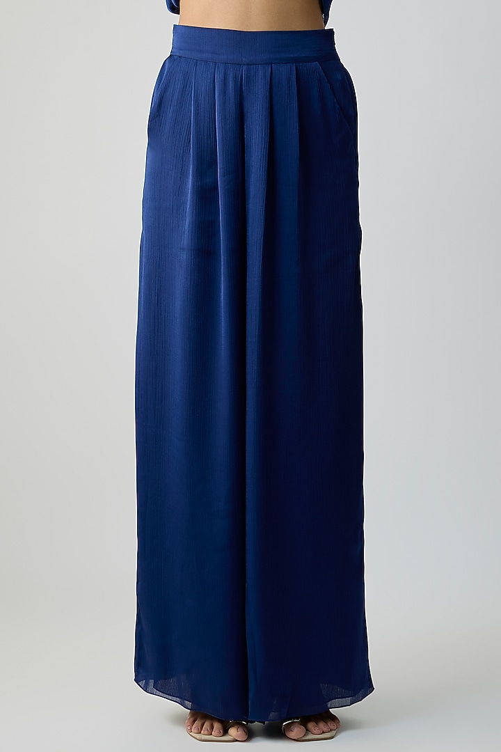 Ink Blue Satin Chiffon Cape Set by Amit Aggarwal at Pernia's Pop Up Shop