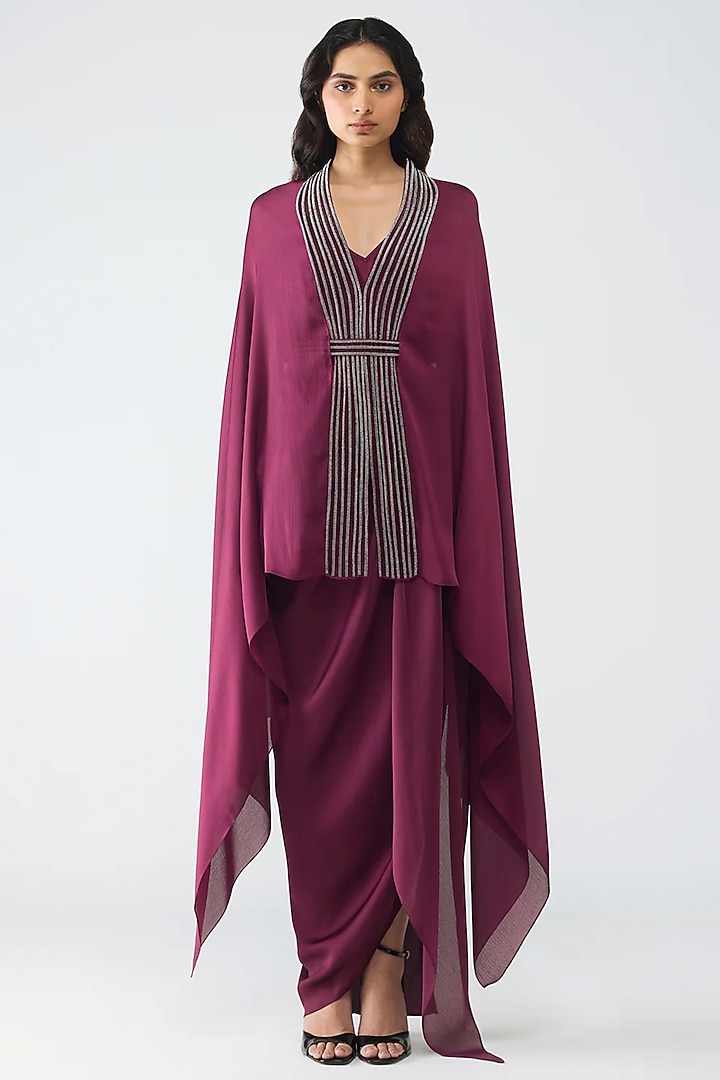 Plum Satin Chiffon Top by Amit Aggarwal at Pernia's Pop Up Shop