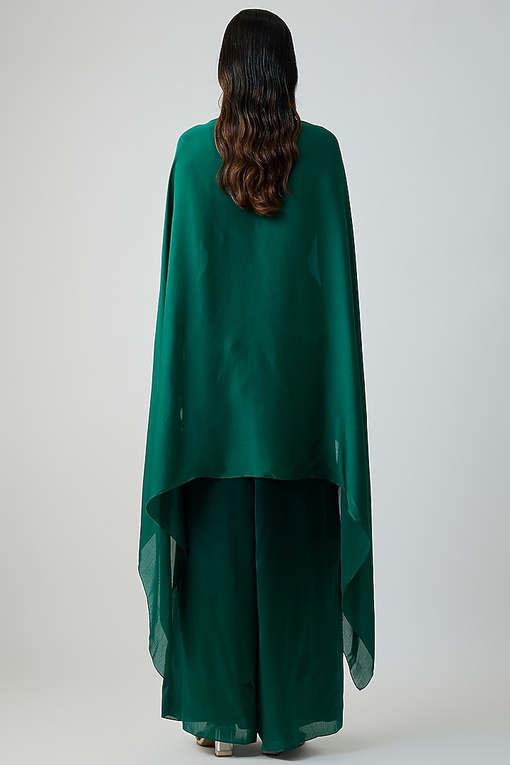 Emerald Green Satin Chiffon Cape With Inner by Amit Aggarwal at Pernia's Pop Up Shop