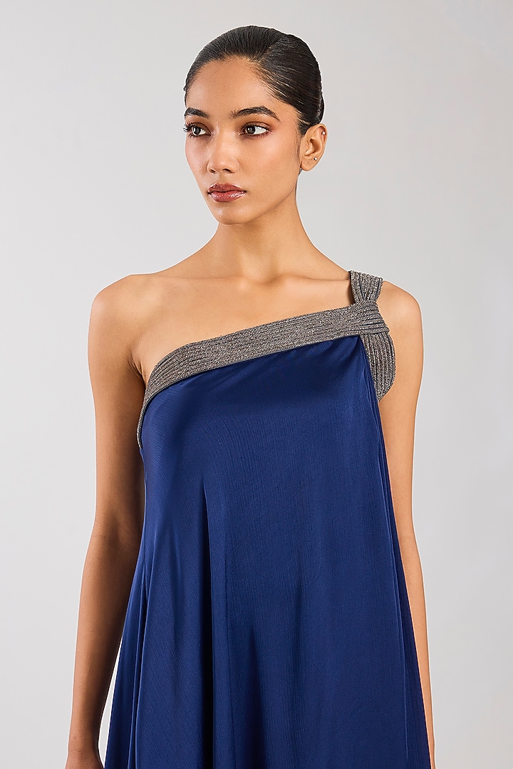 Ink Blue Satin Chiffon Party Wear Dress by Amit Aggarwal at Pernia's Pop Up  Shop 2026