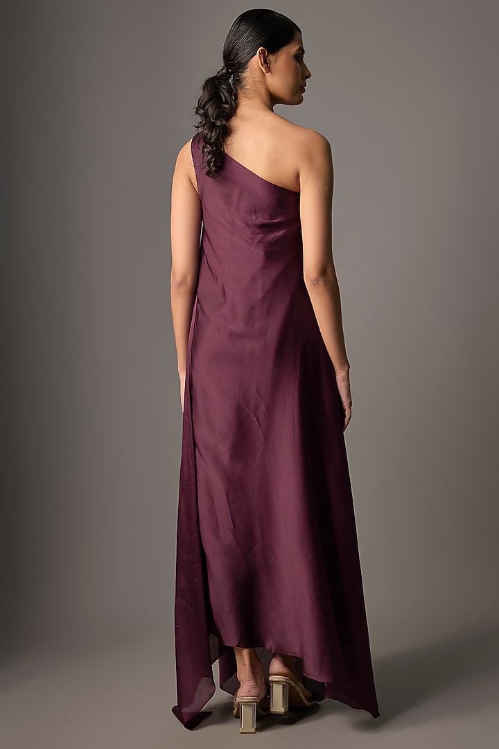 Plum Satin Chiffon Cocktail Dress by Amit Aggarwal at Pernia's Pop Up Shop