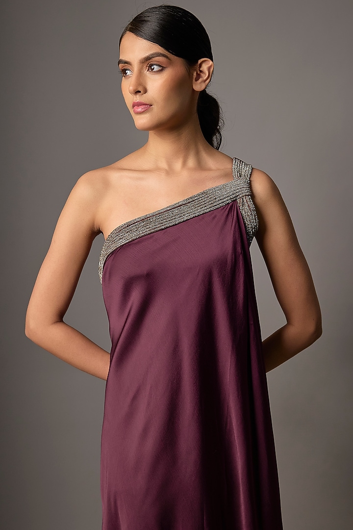 Plum Satin Chiffon Cocktail Dress by Amit Aggarwal at Pernia's Pop Up Shop