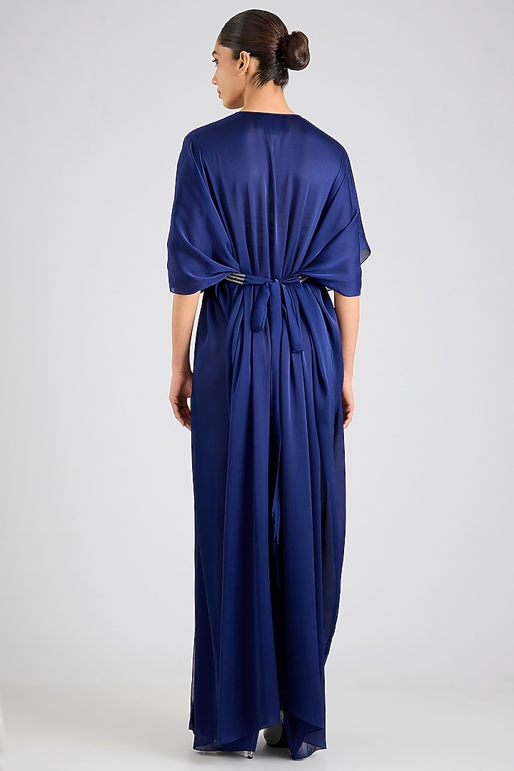 Ink Blue Satin Chiffon Party Wear Dress by Amit Aggarwal at Pernia's Pop Up Shop