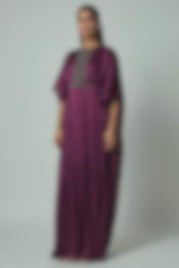 Plum Satin Chiffon Maxi Party Wear Dress by Amit Aggarwal at Pernia's Pop Up Shop