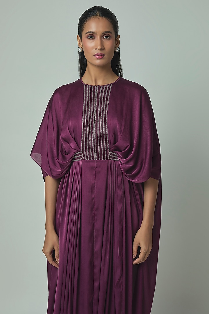 Plum Satin Chiffon Maxi Party Wear Dress by Amit Aggarwal at Pernia's Pop Up Shop
