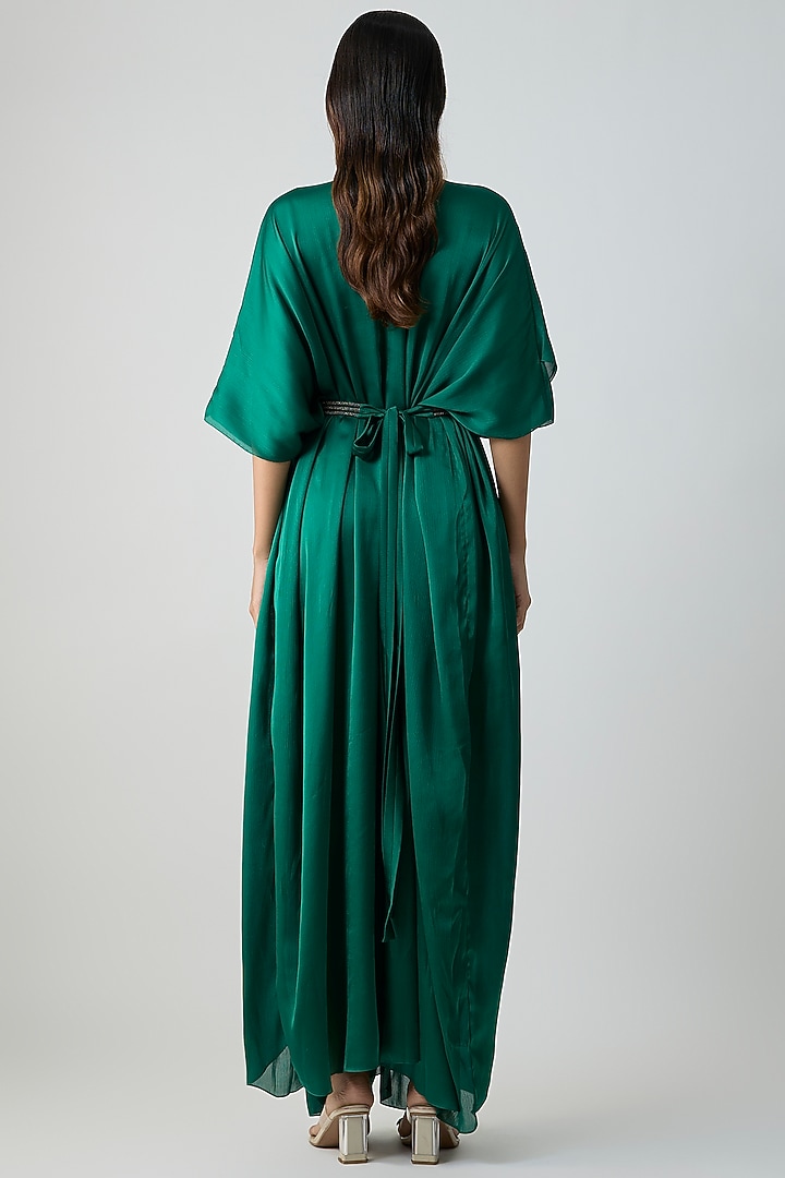 Emerald Green Satin Chiffon Maxi Party Wear Dress by Amit Aggarwal at Pernia's Pop Up Shop