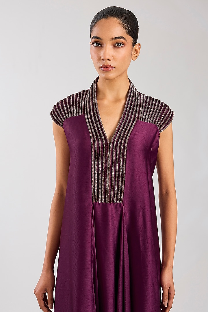 Plum Satin Chiffon Party Wear Dress by Amit Aggarwal at Pernia's Pop Up Shop
