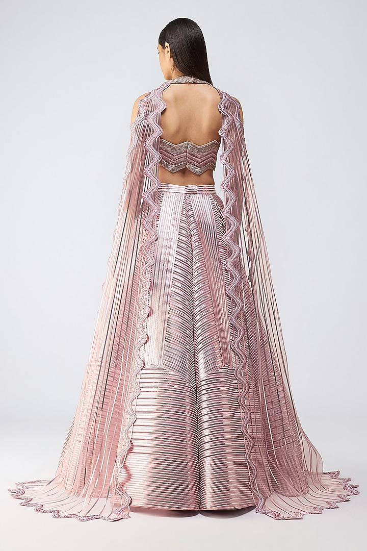 Old Rose Tulle Micro Pleated Metallic Skirt Set by Amit Aggarwal at Pernia's Pop Up Shop
