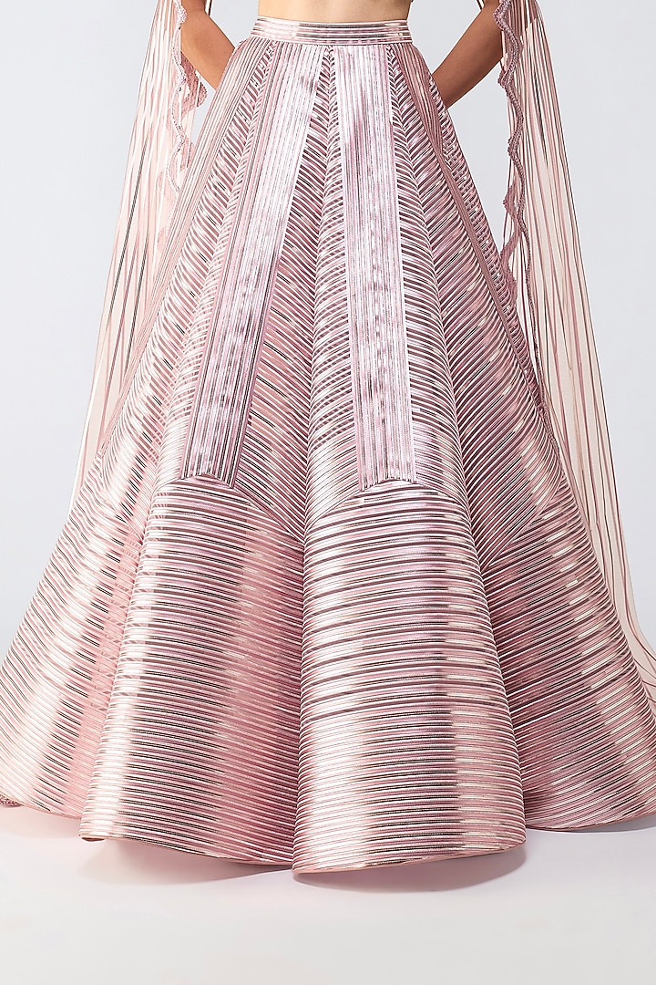 Old Rose Tulle Micro Pleated Metallic Skirt Set by Amit Aggarwal at Pernia's Pop Up Shop