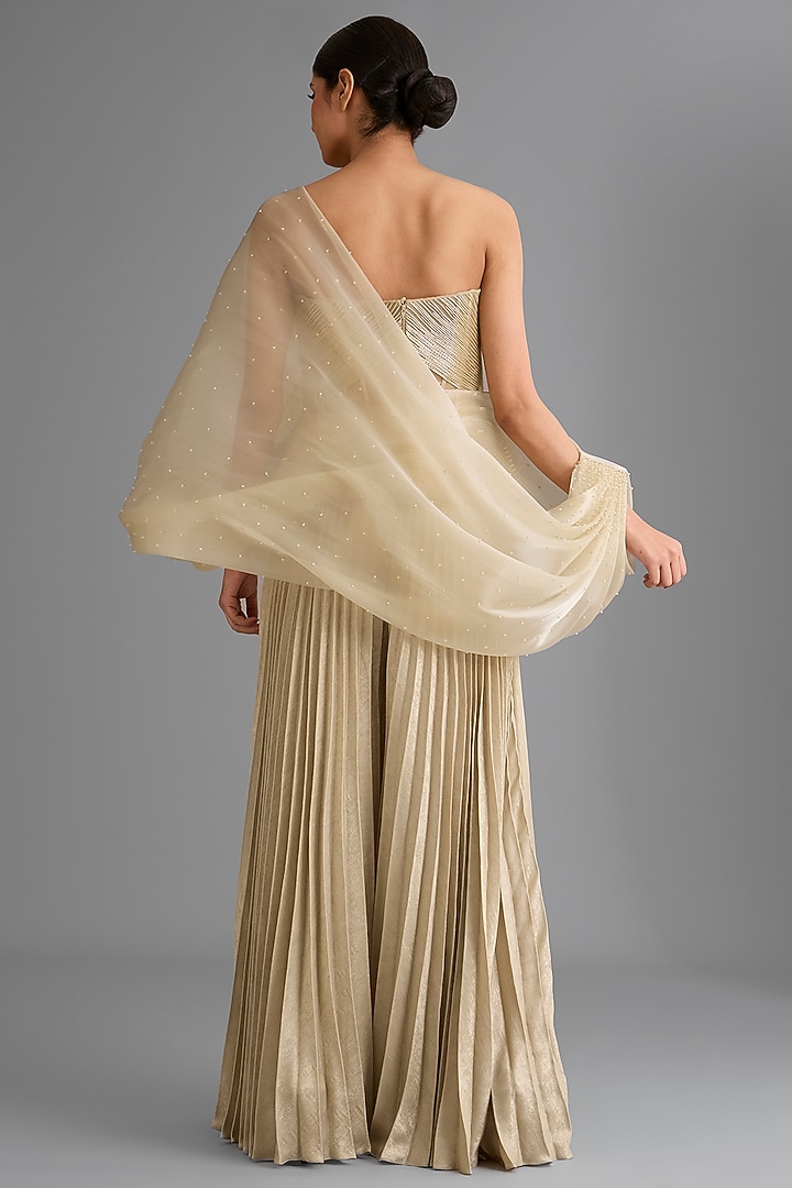 Champagne Tulle Cape Set by Amit Aggarwal at Pernia's Pop Up Shop