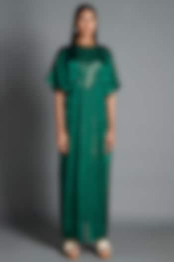 Emerald Kaftan Dress With Handwoven Lace by Amit Aggarwal