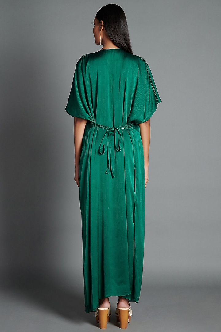 Emerald Kaftan Cocktail Dress With Handwoven Lace by Amit Aggarwal at Pernia's Pop Up Shop