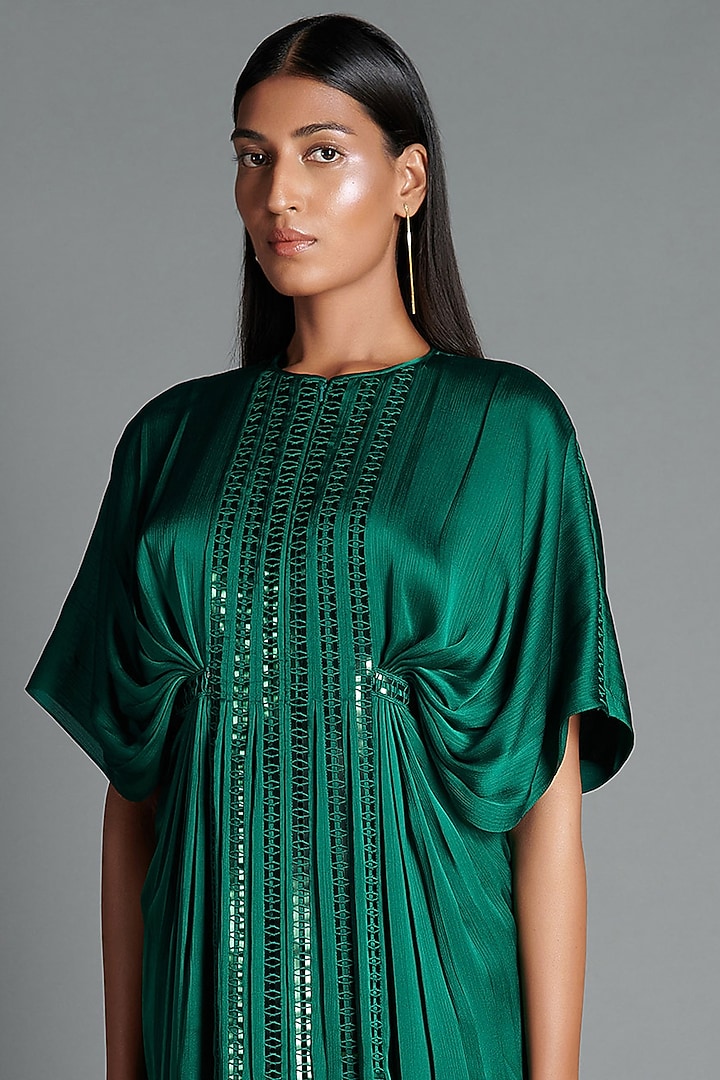 Emerald Kaftan Cocktail Dress With Handwoven Lace by Amit Aggarwal at Pernia's Pop Up Shop