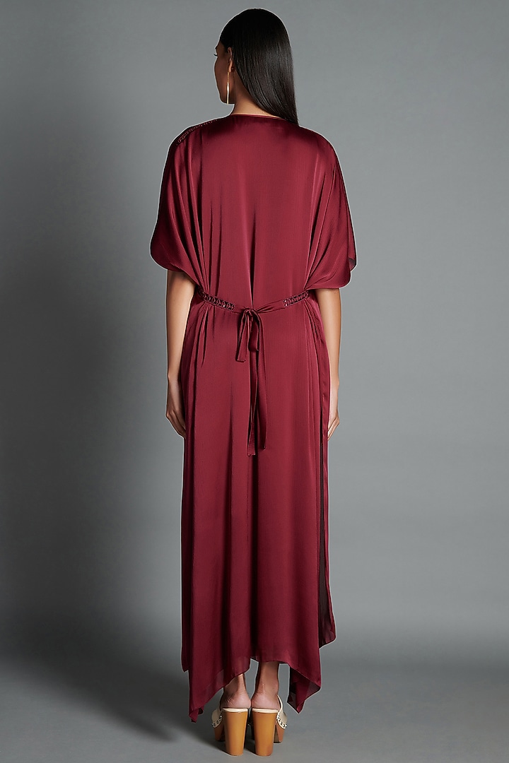 Plum Kaftan Cocktail Dress With Handwoven Lace by Amit Aggarwal at Pernia's Pop Up Shop