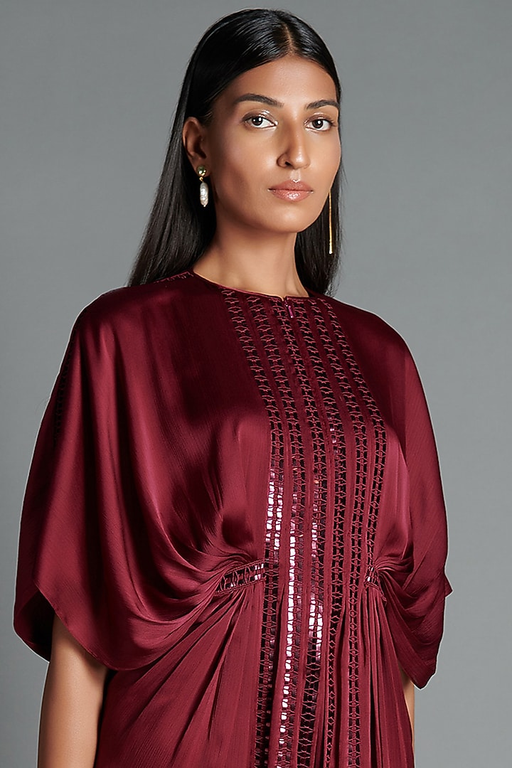 Plum Kaftan Cocktail Dress With Handwoven Lace by Amit Aggarwal at Pernia's Pop Up Shop