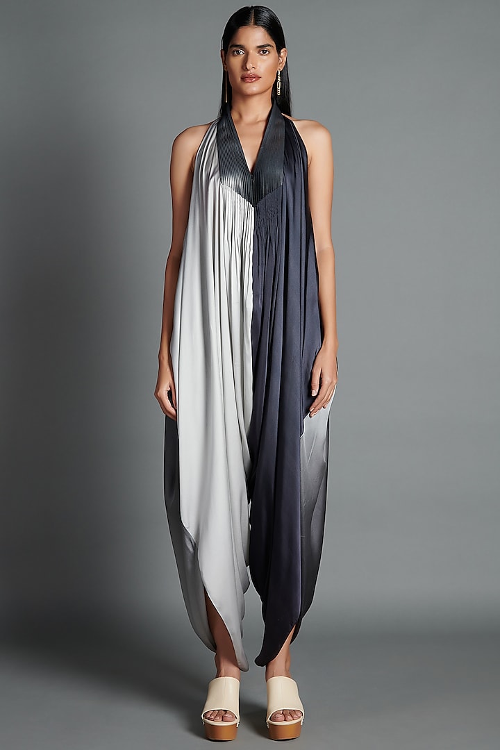 Black & Silver Draped Jumpsuit  by Amit Aggarwal