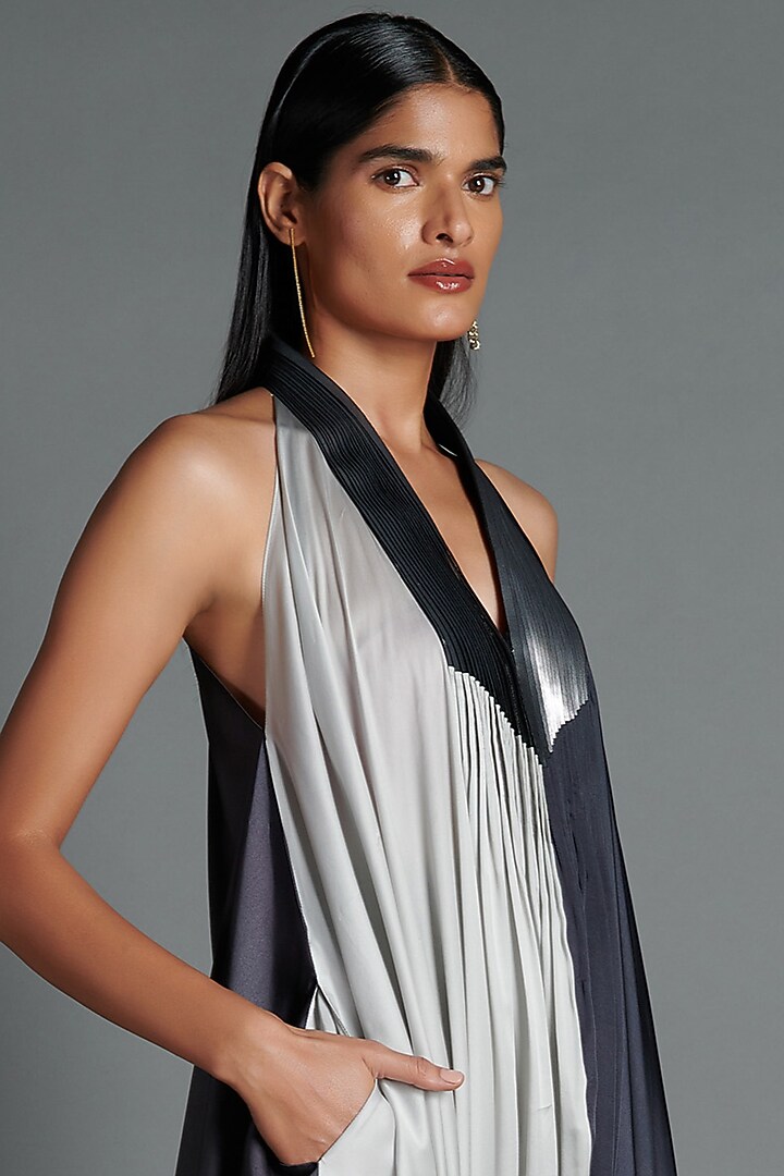 Black & Silver Draped Jumpsuit by Amit Aggarwal at Pernia's Pop Up Shop