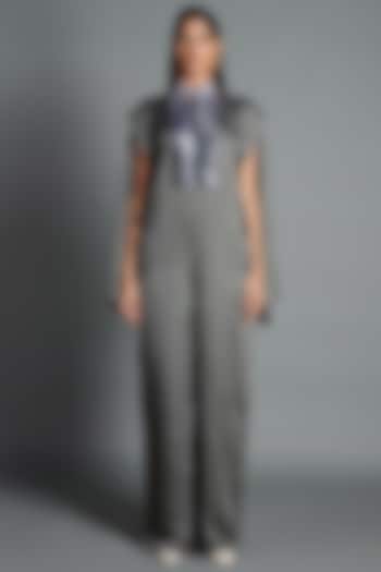 Pewter Grey Linen Satin Jumpsuit by Amit Aggarwal