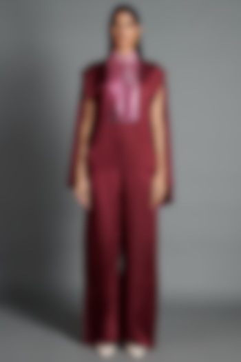 Plum Linen Satin Jumpsuit by Amit Aggarwal